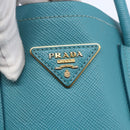 PRADA Hand Bag Leather 2way Turquoise Blue Gold Auth BA7027-20