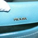 PRADA Hand Bag Leather 2way Turquoise Blue Gold Auth BA7027-21