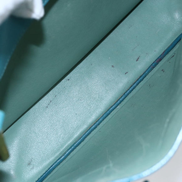 PRADA Hand Bag Leather 2way Turquoise Blue Gold Auth BA7027