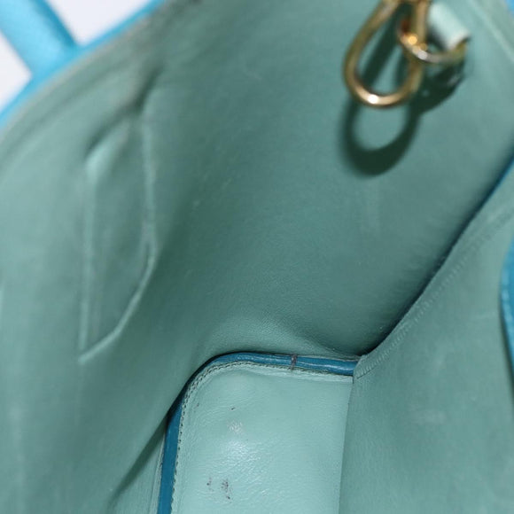 PRADA Hand Bag Leather 2way Turquoise Blue Gold Auth BA7027