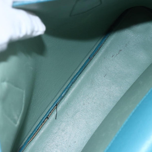 PRADA Hand Bag Leather 2way Turquoise Blue Gold Auth BA7027