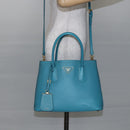 PRADA Hand Bag Leather 2way Turquoise Blue Gold Auth BA7027-25