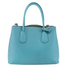 PRADA Hand Bag Leather 2way Turquoise Blue Gold Auth BA7027 - 0