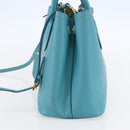 PRADA Hand Bag Leather 2way Turquoise Blue Gold Auth BA7027-4