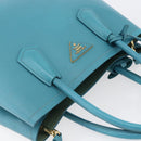 PRADA Hand Bag Leather 2way Turquoise Blue Gold Auth BA7027-6