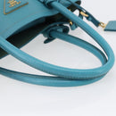PRADA Hand Bag Leather 2way Turquoise Blue Gold Auth BA7027-7