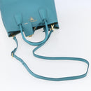 PRADA Hand Bag Leather 2way Turquoise Blue Gold Auth BA7027-8