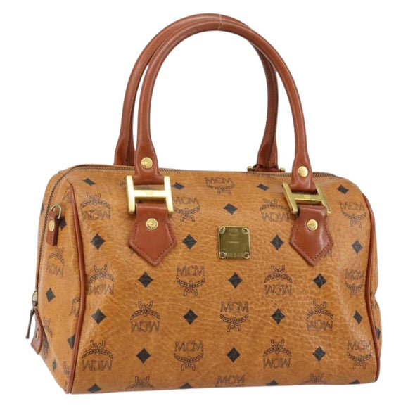 MCM Vicetos Logogram Hand Bag PVC Brown Gold Auth BA7030