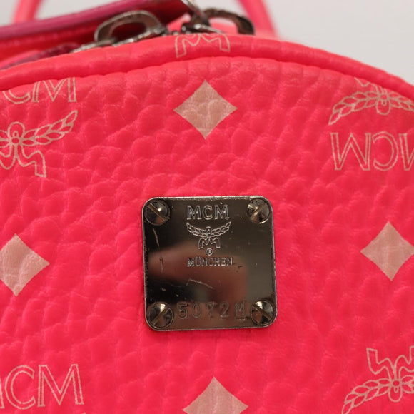 MCM Vicetos Logogram Backpack PVC Leather Pink Gold Auth BA7032