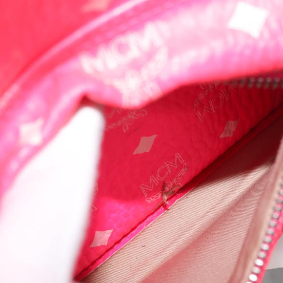 MCM Vicetos Logogram Backpack PVC Leather Pink Gold Auth BA7032