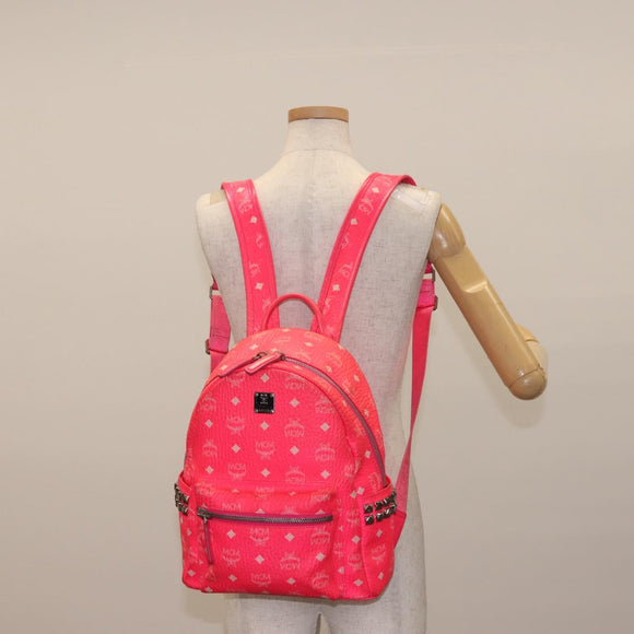 MCM Vicetos Logogram Backpack PVC Leather Pink Gold Auth BA7032