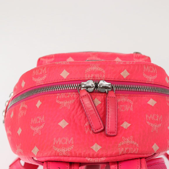 MCM Vicetos Logogram Backpack PVC Leather Pink Gold Auth BA7032