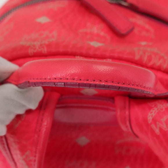 MCM Vicetos Logogram Backpack PVC Leather Pink Gold Auth BA7032