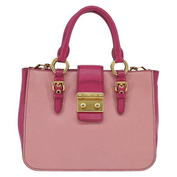 Miu Miu Madras Hand Bag Leather 2way Pink Gold Auth BA7035