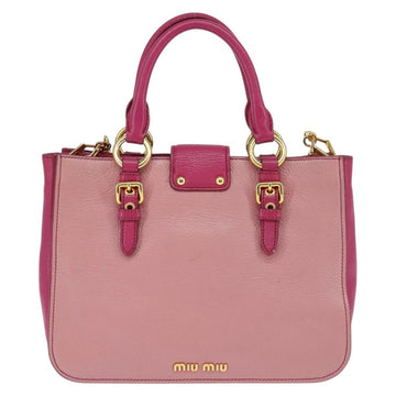 Miu Miu Madras Hand Bag Leather 2way Pink Gold Auth BA7035 - 0