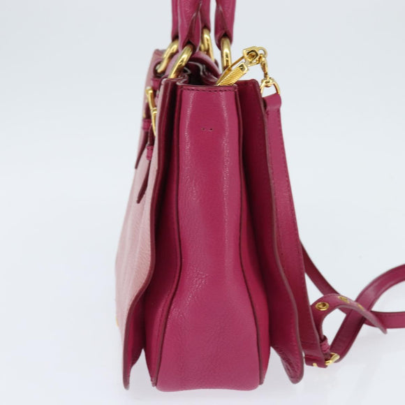 Miu Miu Madras Hand Bag Leather 2way Pink Gold Auth BA7035