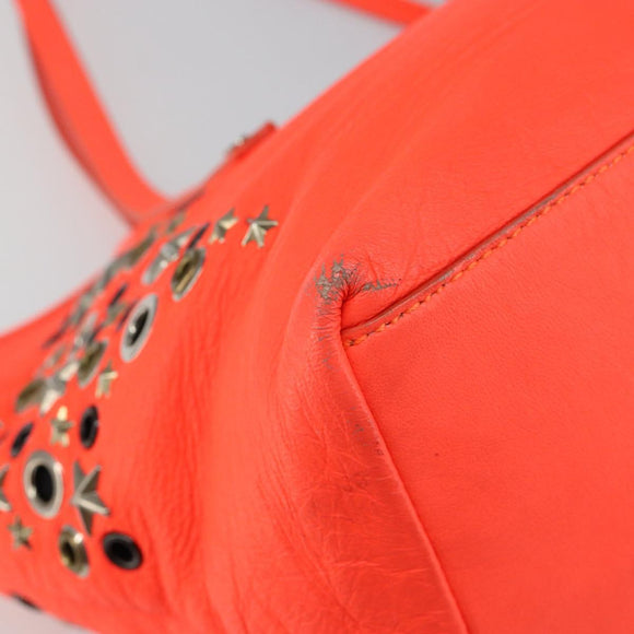 Jimmy Choo Studs Tote Bag Leather Orange Silver Auth BA7037
