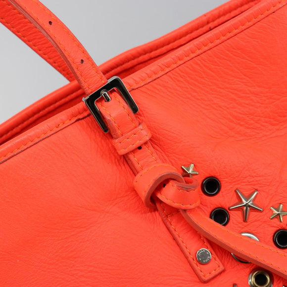Jimmy Choo Studs Tote Bag Leather Orange Silver Auth BA7037
