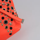 Jimmy Choo Studs Tote Bag Leather Orange Silver Auth BA7037-10