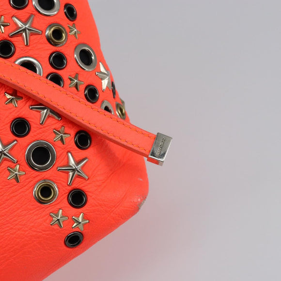 Jimmy Choo Studs Tote Bag Leather Orange Silver Auth BA7037
