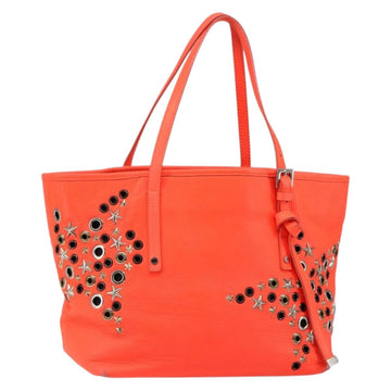 Jimmy Choo Studs Tote Bag Leather Orange Silver Auth BA7037