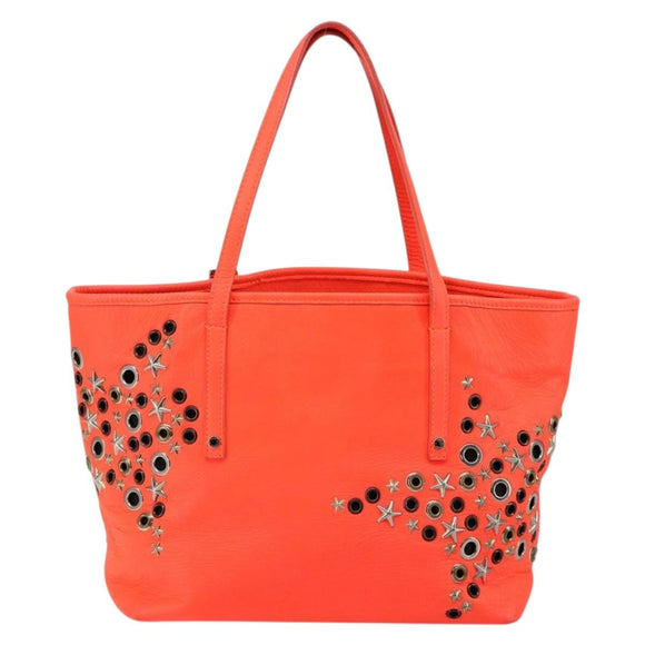 Jimmy Choo Studs Tote Bag Leather Orange Silver Auth BA7037