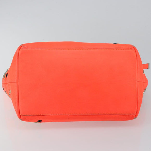 Jimmy Choo Studs Tote Bag Leather Orange Silver Auth BA7037