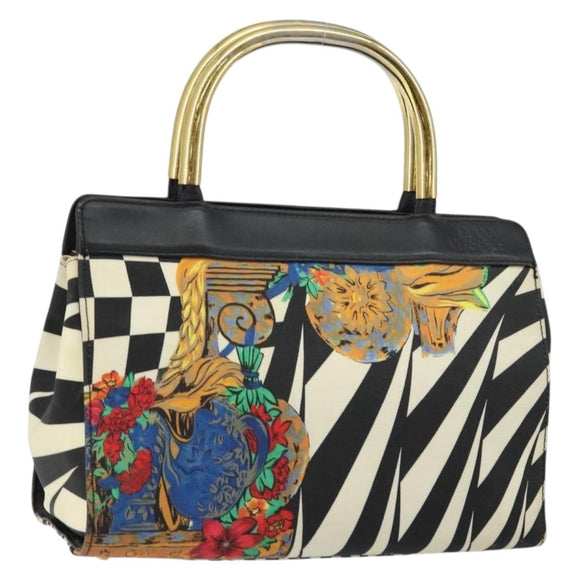 Gianni Versace Hand Bag Canvas PVC Black Gold Auth BA7043