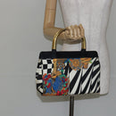 Gianni Versace Hand Bag Canvas PVC Black Gold Auth BA7043-21