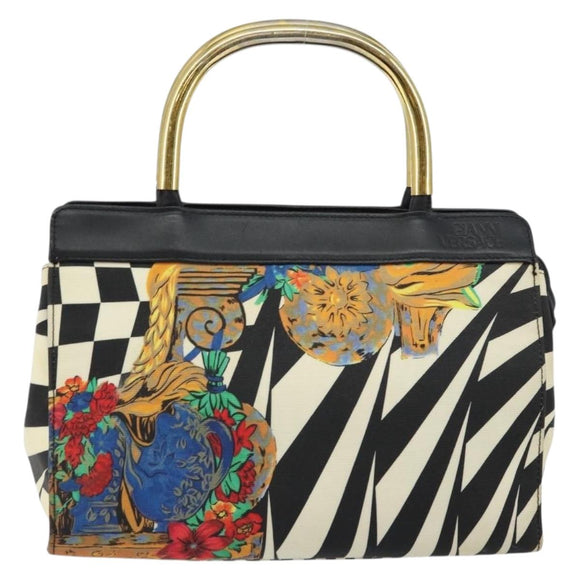 Gianni Versace Hand Bag Canvas PVC Black Gold Auth BA7043