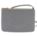CELINE Trios Mall Shoulder Bag Leather Gray Gold Auth BA7046-13