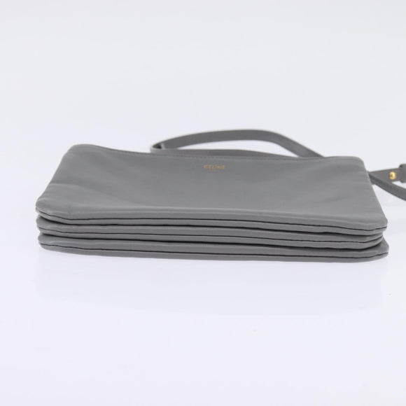 CELINE Trios Mall Shoulder Bag Leather Gray Gold Auth BA7046