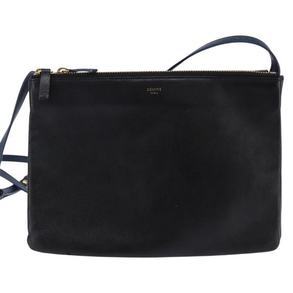CELINE Trio large Shoulder Bag Leather Multicolor Gold Auth BA7047