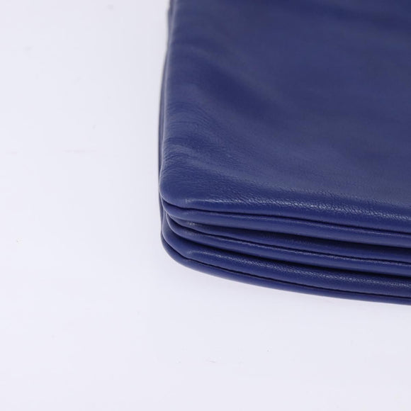 CELINE Trio large Shoulder Bag Leather Blue Gold Auth BA7048