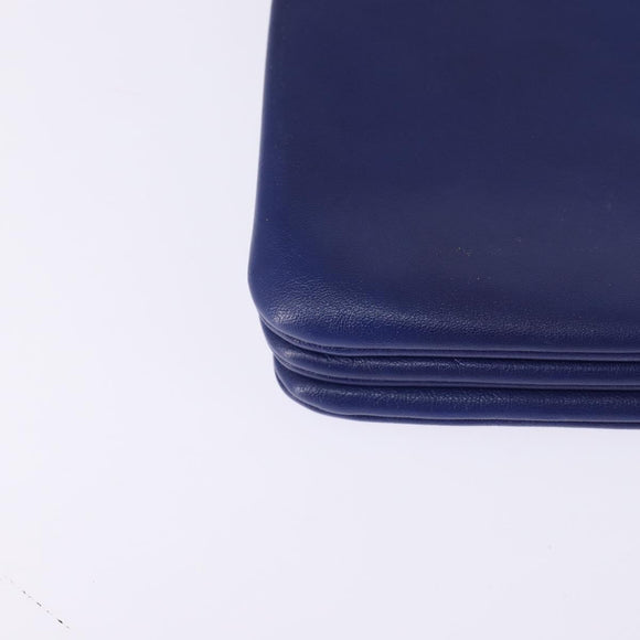 CELINE Trio large Shoulder Bag Leather Blue Gold Auth BA7048