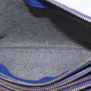 CELINE Trio large Shoulder Bag Leather Blue Gold Auth BA7048-11