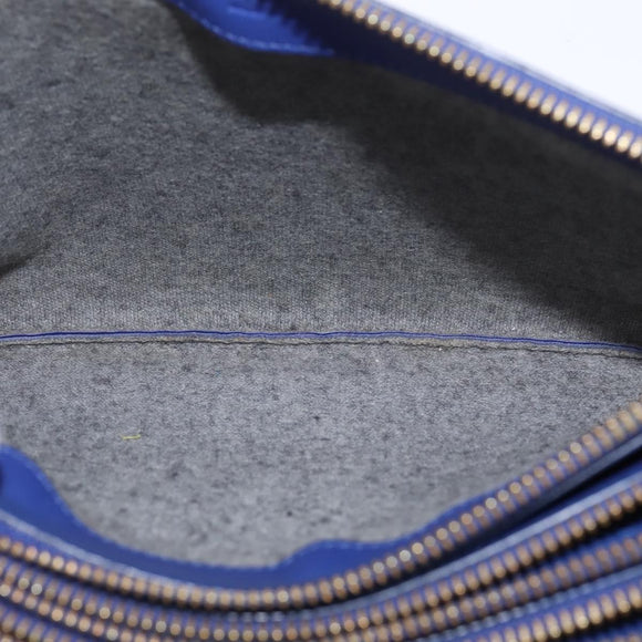 CELINE Trio large Shoulder Bag Leather Blue Gold Auth BA7048