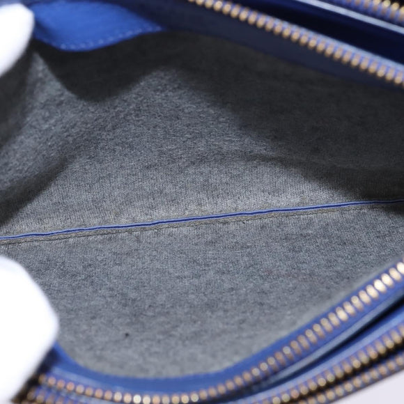 CELINE Trio large Shoulder Bag Leather Blue Gold Auth BA7048