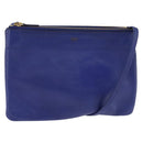 CELINE Trio large Shoulder Bag Leather Blue Gold Auth BA7048-1