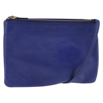 CELINE Trio large Shoulder Bag Leather Blue Gold Auth BA7048