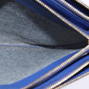 CELINE Trio large Shoulder Bag Leather Blue Gold Auth BA7048-21