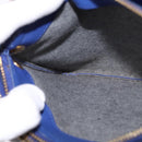 CELINE Trio large Shoulder Bag Leather Blue Gold Auth BA7048-22