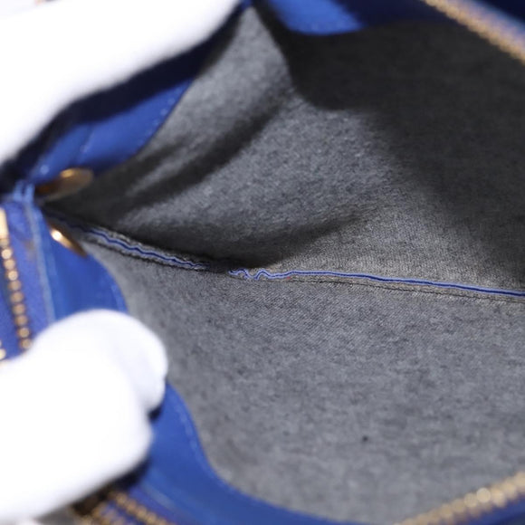 CELINE Trio large Shoulder Bag Leather Blue Gold Auth BA7048