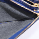 CELINE Trio large Shoulder Bag Leather Blue Gold Auth BA7048-24