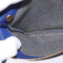 CELINE Trio large Shoulder Bag Leather Blue Gold Auth BA7048-25