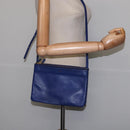 CELINE Trio large Shoulder Bag Leather Blue Gold Auth BA7048-26