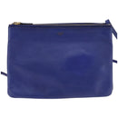 CELINE Trio large Shoulder Bag Leather Blue Gold Auth BA7048-13
