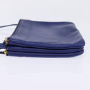 CELINE Trio large Shoulder Bag Leather Blue Gold Auth BA7048-3