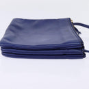CELINE Trio large Shoulder Bag Leather Blue Gold Auth BA7048-4