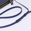 CELINE Trio large Shoulder Bag Leather Blue Gold Auth BA7048-7